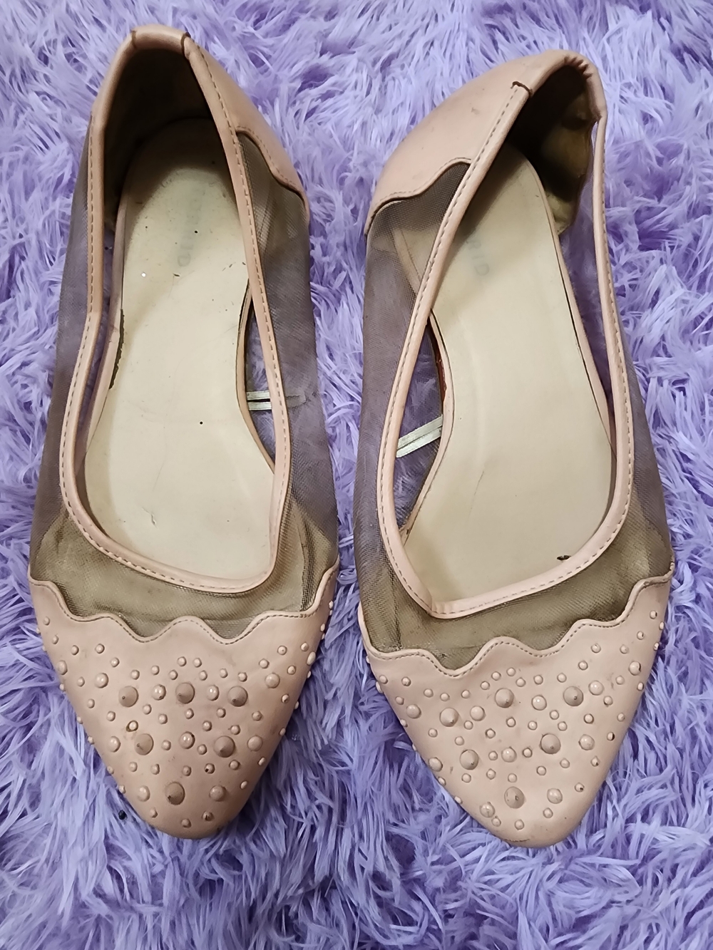 5/$25 13W [Torrid] Nude Pink Mesh Studded Flats -No Size Tag, Lots Of Life